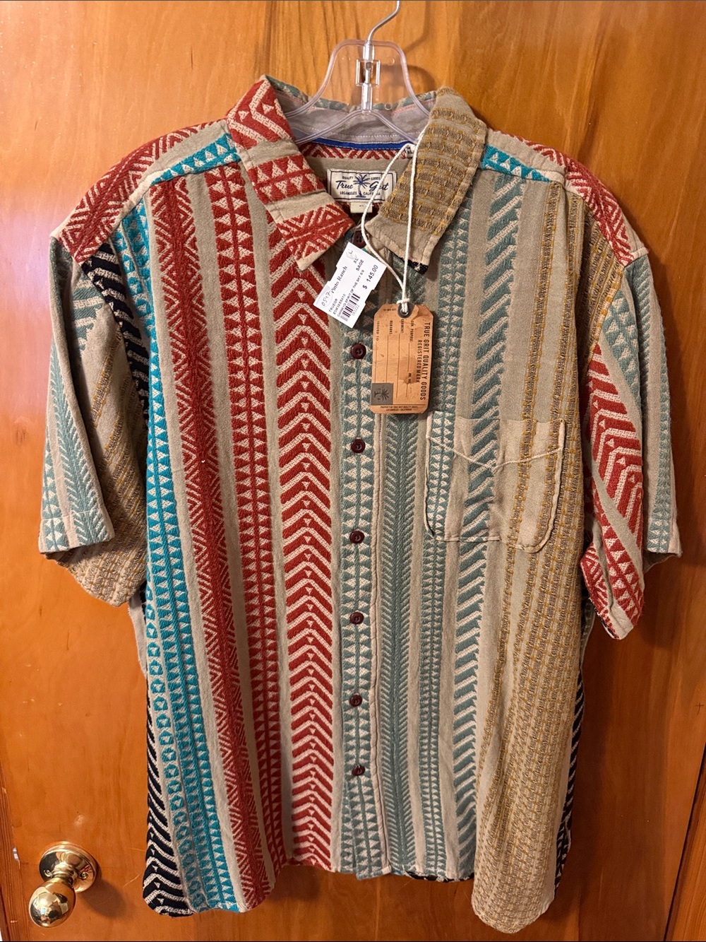 True Grit Multicolor Red, Blue, Tan & Beige Striped Button-Up Shirt